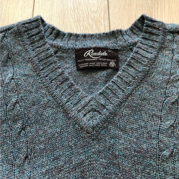 Vintage Rendale Shetland Wool V-neck Fully Fashioned Tricot Sweater Size L - Picture 5 of 10